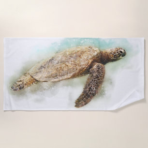 Serviette De Plage Aquarelle réaliste de la tortue de mer d'Hawaï