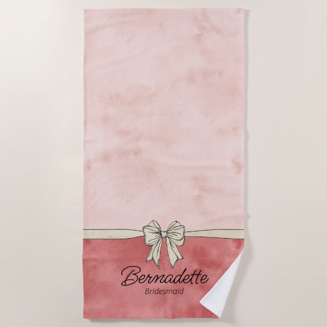 Serviette De Plage Aquarelle rose + Crème Bow Bridesmaid Beach Towne (Devant)