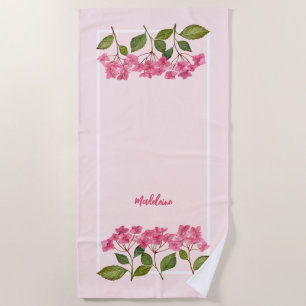 Serviette De Plage Aquarelle rose Hydrangée Lacecaps Illustration