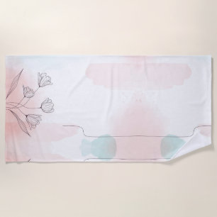 Serviette De Plage Aquarelle rose romantique Floral Élégant