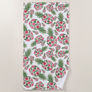 Serviette De Plage Aquarelle rose vert Motif d'ananas Floral