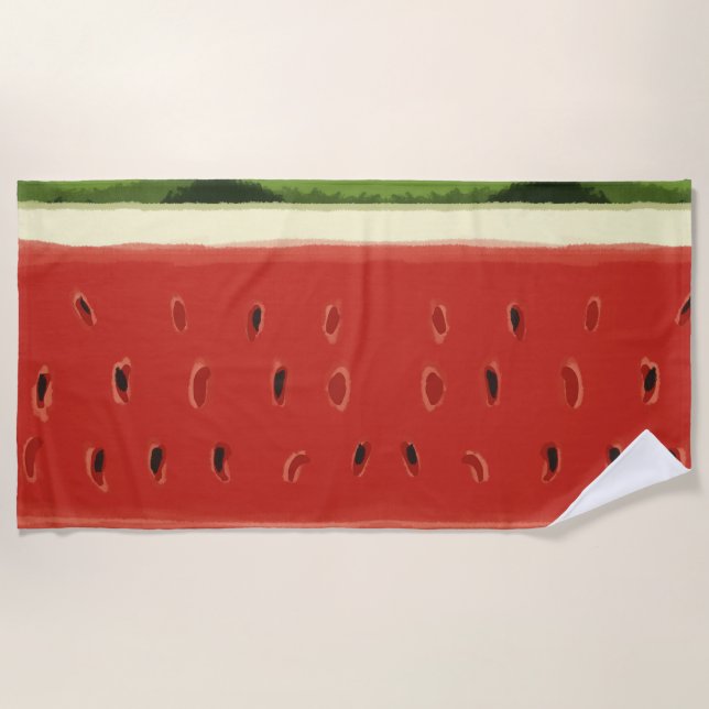 Serviette De Plage Aquarelle rouge vif Watermelon Beach (Devant)