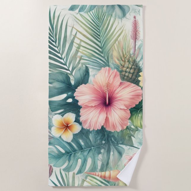 Serviette De Plage Aquarelle Tropical Floral (Devant)
