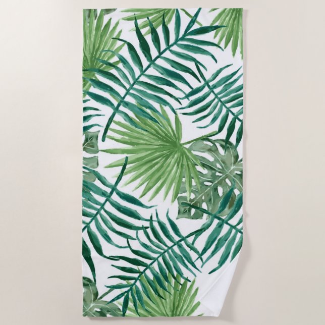 Serviette De Plage Aquarelle Tropical Palm Leaf Weekend Beach Towne (Devant)