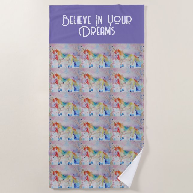Serviette De Plage Aquarelle Unicorn Art Purple Dreams Beach Towne (Devant)