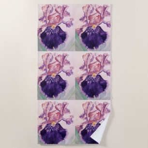 Serviette De Plage Aquarelle violette Iris Fleur Floral Beach