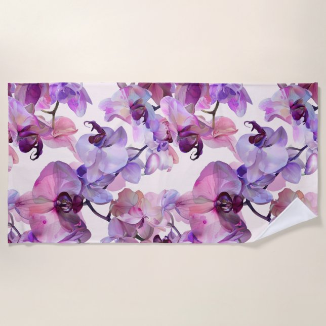Serviette De Plage Aquarelle violette orchidée (Devant)