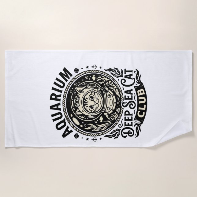 Serviette De Plage Aquarium Chat de mer profond Graphique de chat drô (Devant)