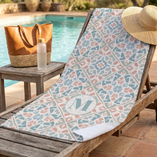 Serviette De Plage Arabesque Terreuse Lettre Personnalisée en Mosaï