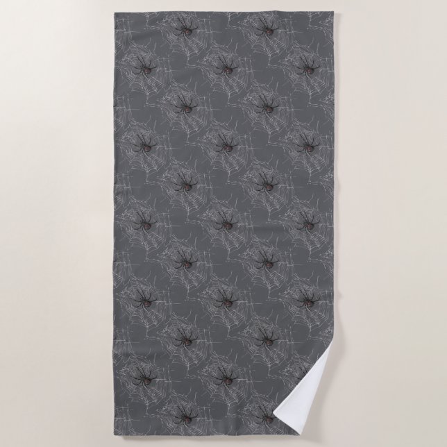 Serviette De Plage Araignée Noire Et Araignée De Toile D'Araignée (Devant)
