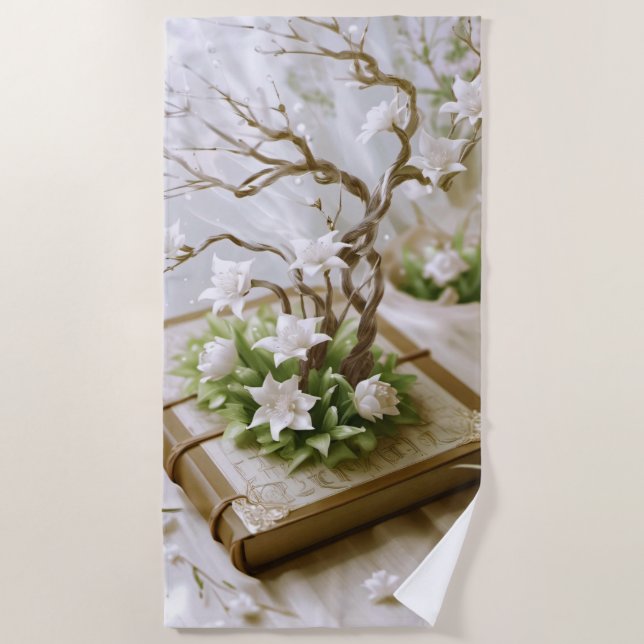 Serviette De Plage Arbre à fleurs qui pousse à partir d'un livre (Devant)