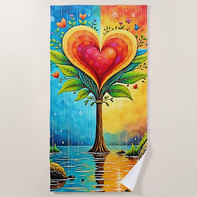 Serviette De Plage Arbre d'amour et de design de vie (Devant)