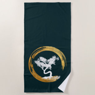 Serviette De Plage Arbre de bonsaïs. Cercle d'Enso de zen. Feng Shui