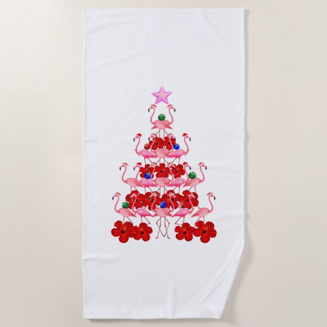 Serviette De Plage Arbre de Noël Père Noël Pink Flamant rose (Devant)