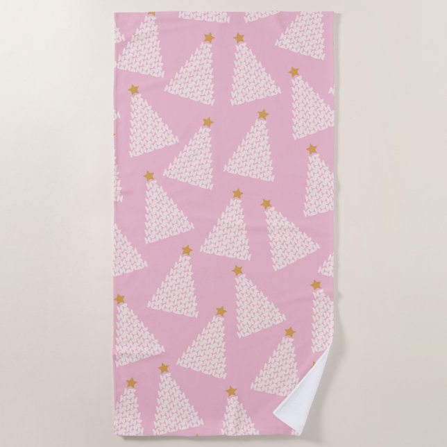 Serviette De Plage Arbre de Noël rose Motif (Devant)