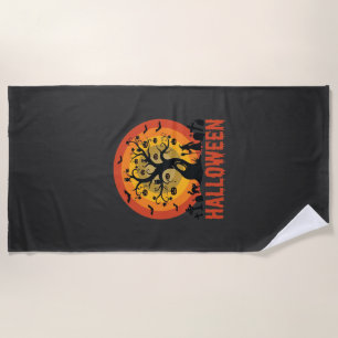 Serviette De Plage Arbre ensorcelé Halloween Sorcière et chats noirs
