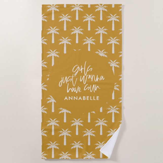 Serviette De Plage Arbre tropical d'été botanique moutarde moderne (Devant)
