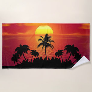 Serviette De Plage Arbres de palmiers couchés Silhouette-16515