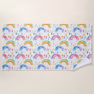 Serviette De Plage Arc-en-ciel coloré et arbre Motif transparent