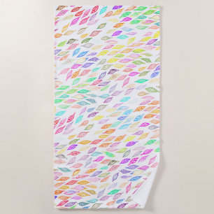Serviette De Plage Arc-en-ciel Feuille couleur plume Motif aquarelle