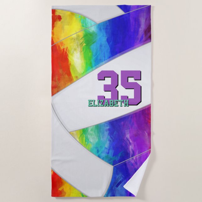 Serviette De Plage arc-en-ciel filles volleyball sportif (Devant)