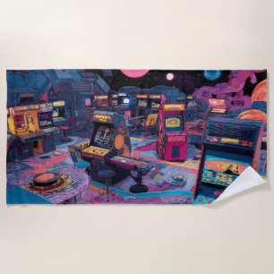 Serviette De Plage Arcade Rétro Futuriste dans l'Espace