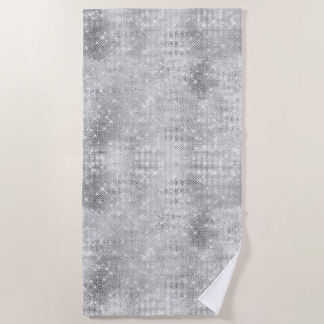 Serviette De Plage Argent Glitzy Chic Glam Étincelle (Devant)
