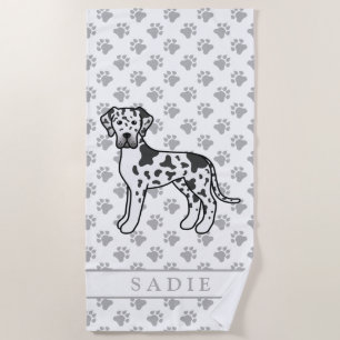 Serviette De Plage Arlequin Grand Danois Chien de Dessin Animé Mignon