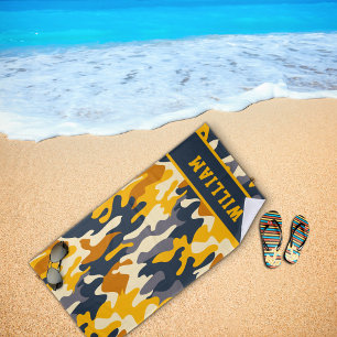Serviette De Plage Armée Green Orange Nom Camo Beach Towel
