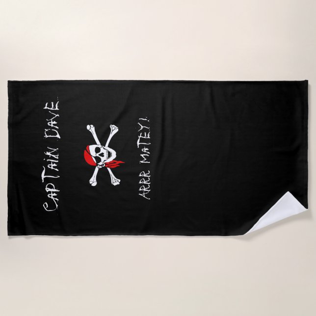Serviette De Plage ARRR Matey Personalized Pirate Beach Towne Noir (Devant)