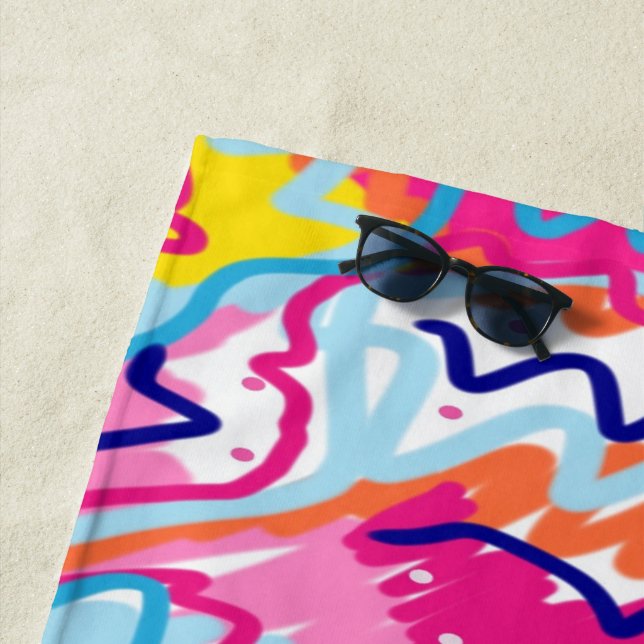 Serviette De Plage Art Abstrait aux couleurs vives (En situation)