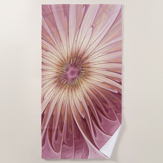 Serviette De Plage Art Abstrait Fractal Fleur & Tons de Bourgogne (Devant)