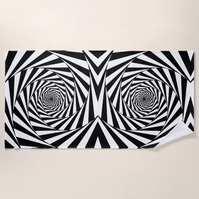 Serviette De Plage Art abstrait spirales noir et blanc (Devant)