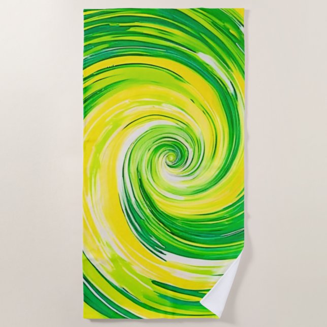Serviette De Plage Art abstrait vert jaune en spirale (Devant)