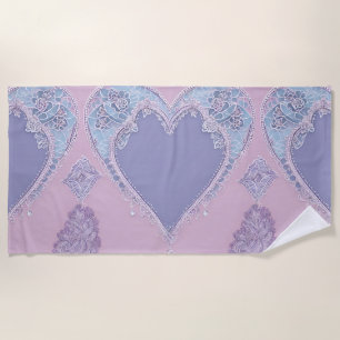 Serviette De Plage Art AI cœur lavande et bleu