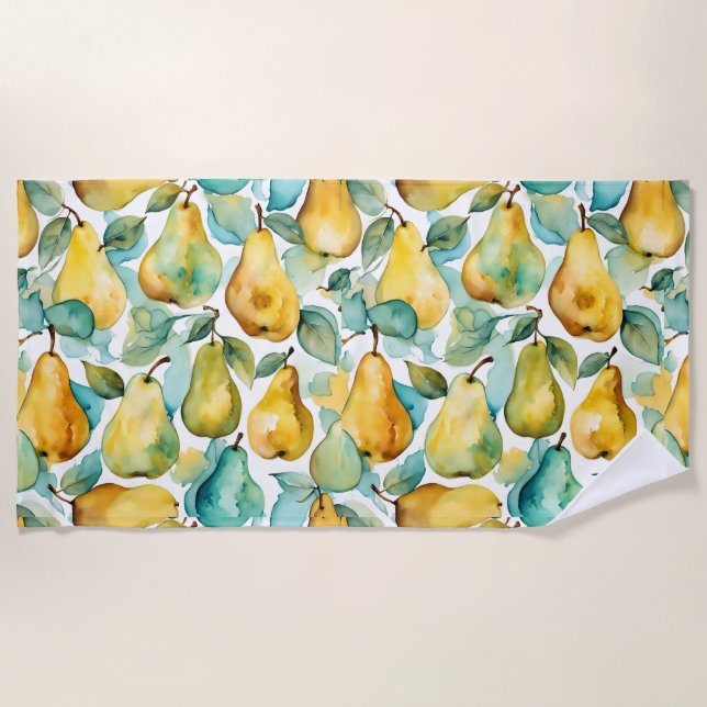 Serviette De Plage Art aquarelle poires  (Devant)