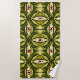 Serviette De Plage Art botanique maximaliste vert à l'oeil rose whims