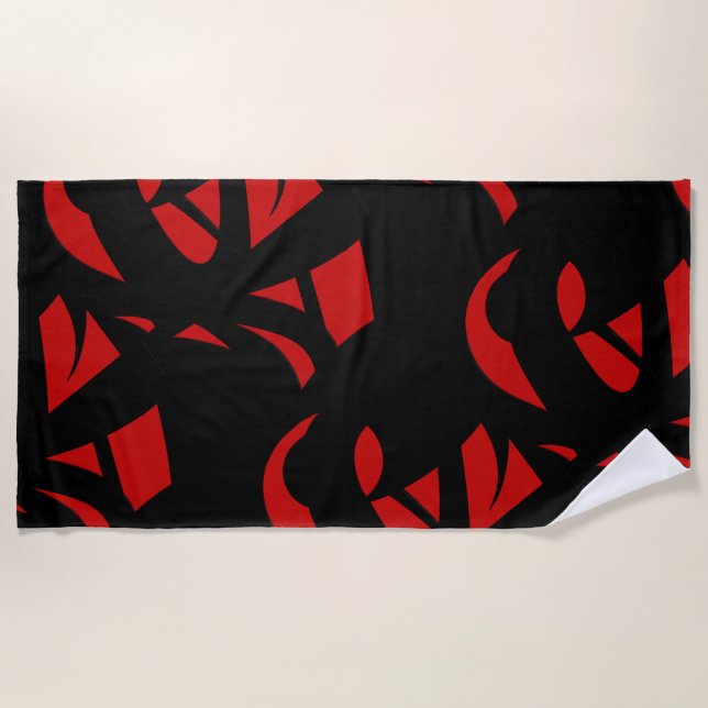 Serviette De Plage Art contemporain rouge et noir (Devant)
