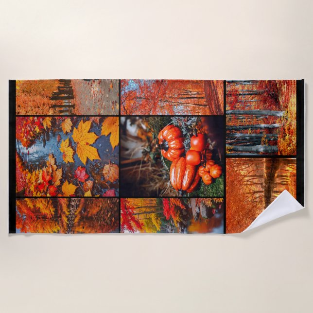Serviette De Plage Art de collage de photo de paysage d'automne (Devant)
