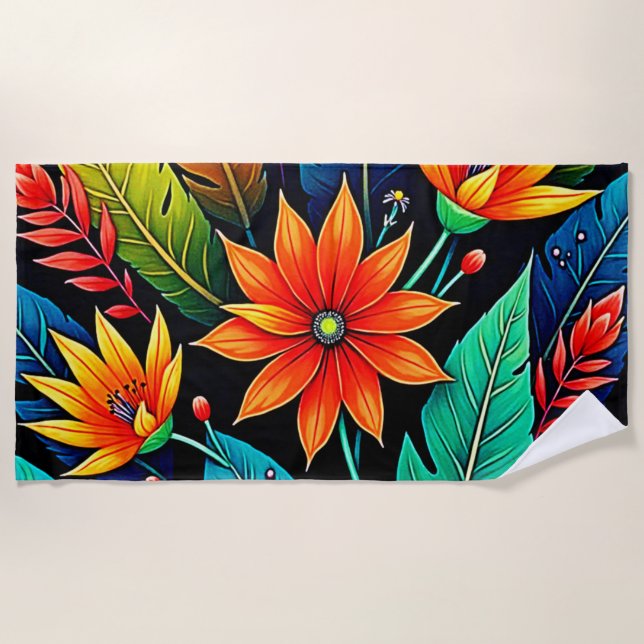 Serviette De Plage Art de fleurs tropicales vibrantes (Devant)