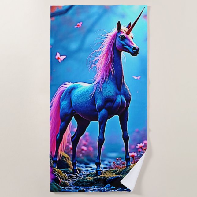 Serviette De Plage Art de licorne de fantasy mystique (Devant)