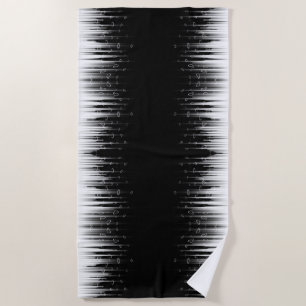 Serviette De Plage Art de lignes rayées en cercle hypnotique noir et