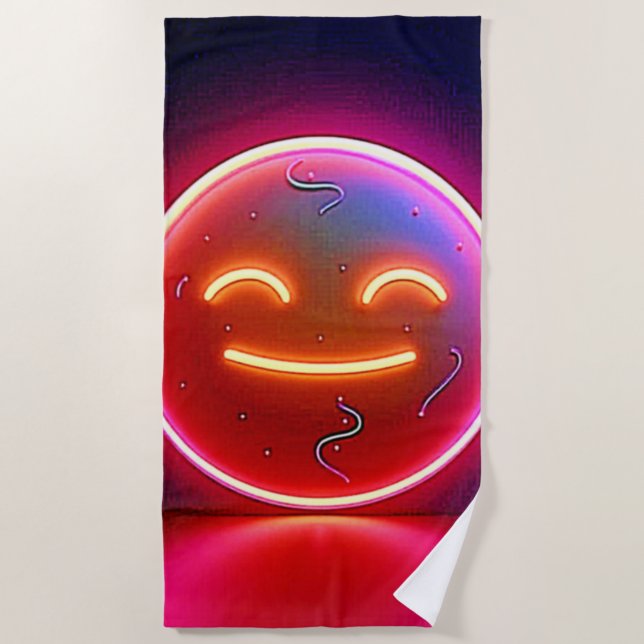 Serviette De Plage Art de visage heureux avec néon (Devant)