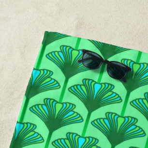 Serviette De Plage Art Déco Lily, Jade Green et Turquoise