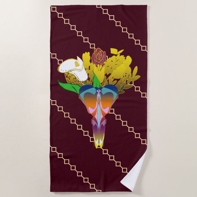 Serviette De Plage Art Deco Vase with Golden Flowers (Devant)