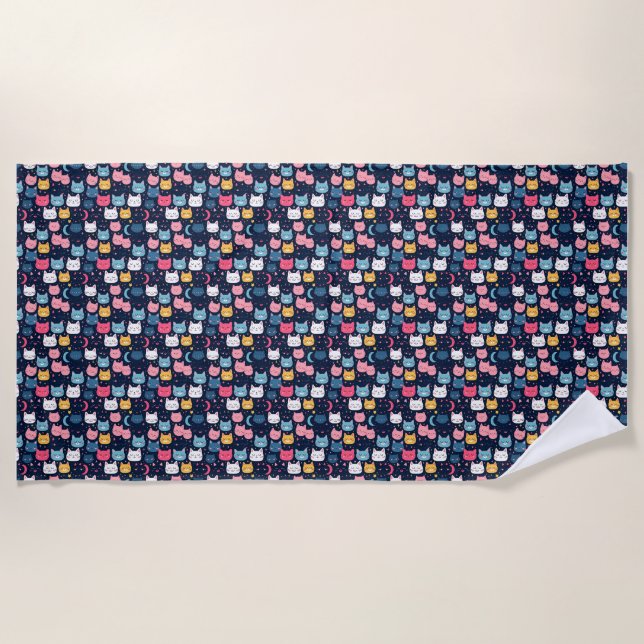 Serviette De Plage Art du chat | Visages de chats mignons (Devant)