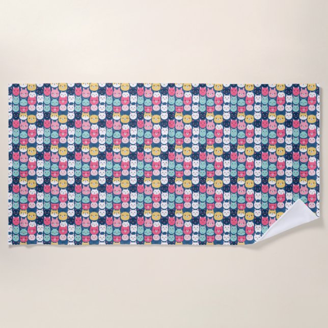 Serviette De Plage Art du chat | Visages de chats mignons (Devant)