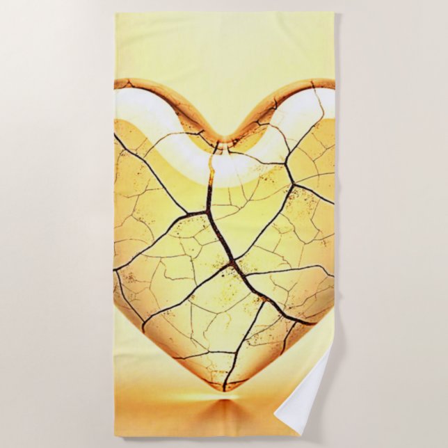 Serviette De Plage Art du cœur doré fissuré (Devant)