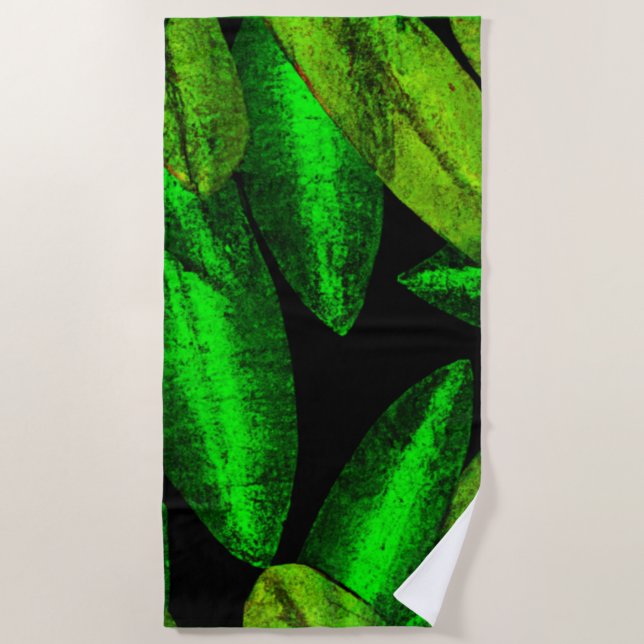 Serviette De Plage Art Feuilles Vert Néon. Acheter Maintenant (Devant)