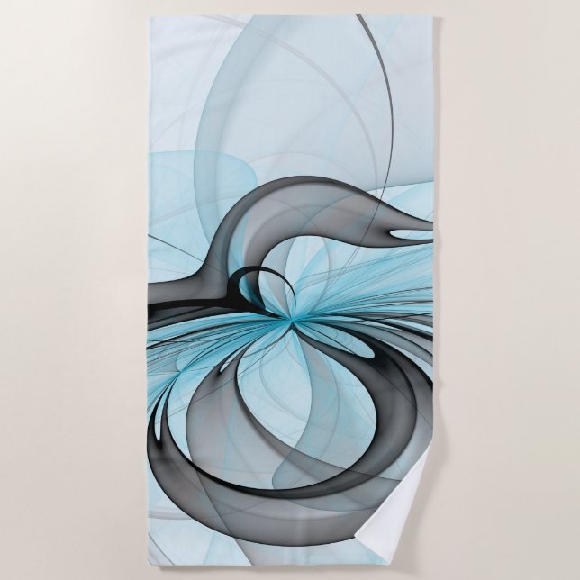 Serviette De Plage Art fractal moderne gris anthracite abstrait bleu (Devant)